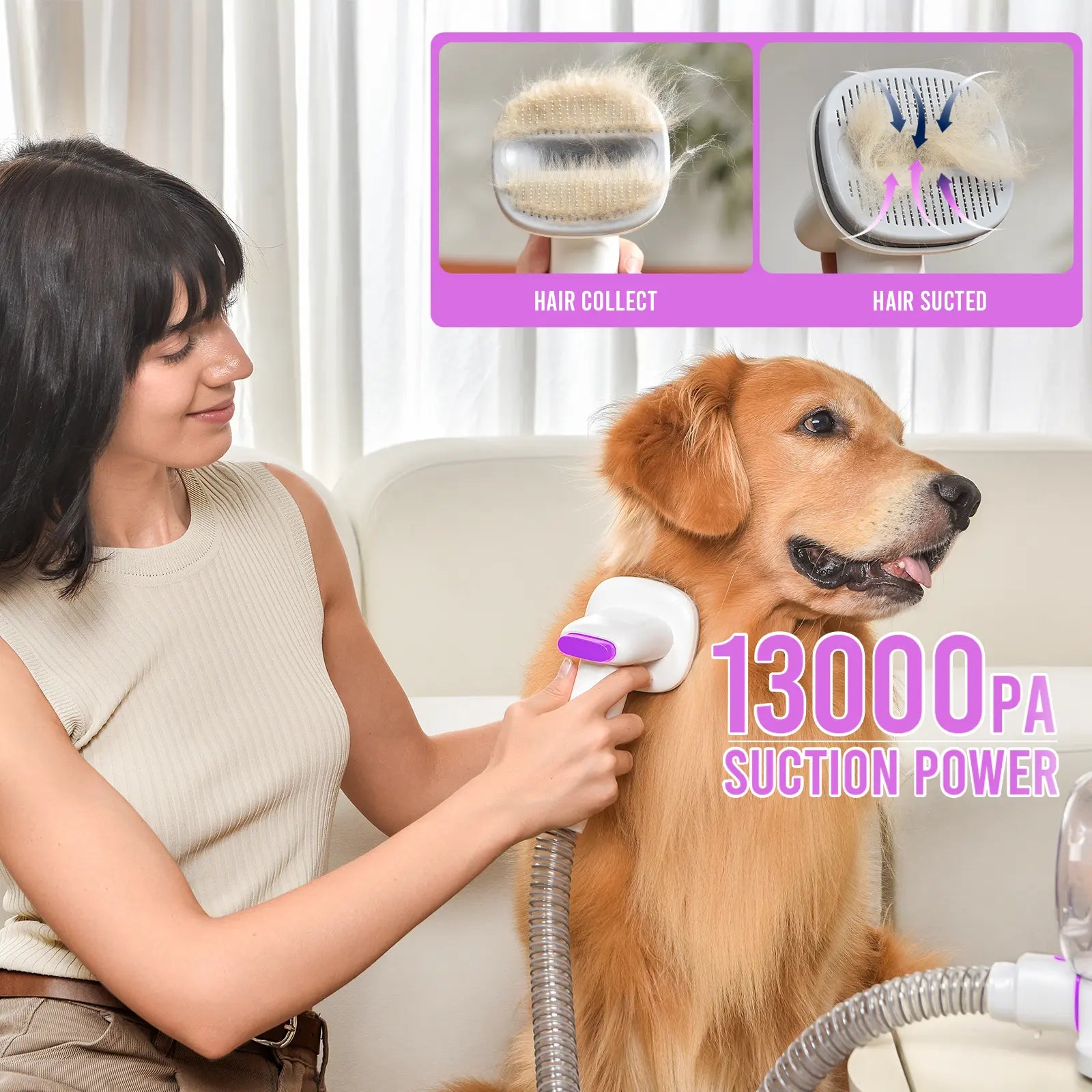 Dog Grooming Kit with Vacuum Brush – 13KPa Suction, 2.5L Dust Cup, Stainless Steel Blades – Lightweight All-in-One Pet Cleaning Set