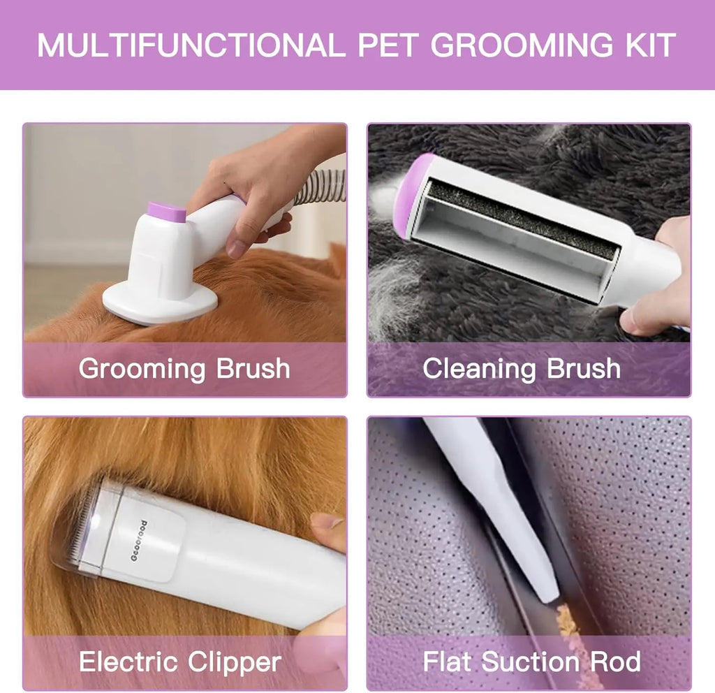 Dog Grooming Kit with Vacuum Brush – 13KPa Suction, 2.5L Dust Cup, Stainless Steel Blades – Lightweight All-in-One Pet Cleaning Set