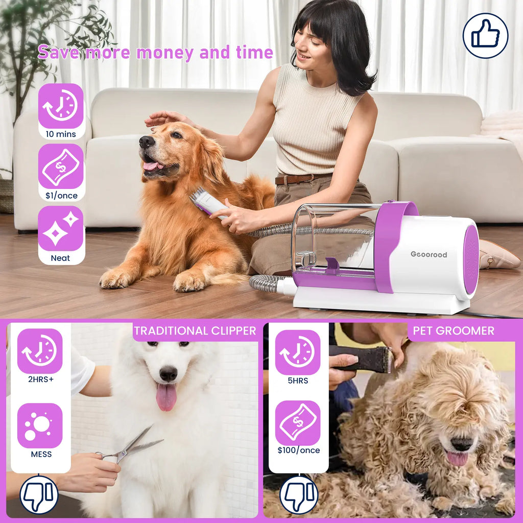 Dog Grooming Kit with Vacuum Brush – 13KPa Suction, 2.5L Dust Cup, Stainless Steel Blades – Lightweight All-in-One Pet Cleaning Set