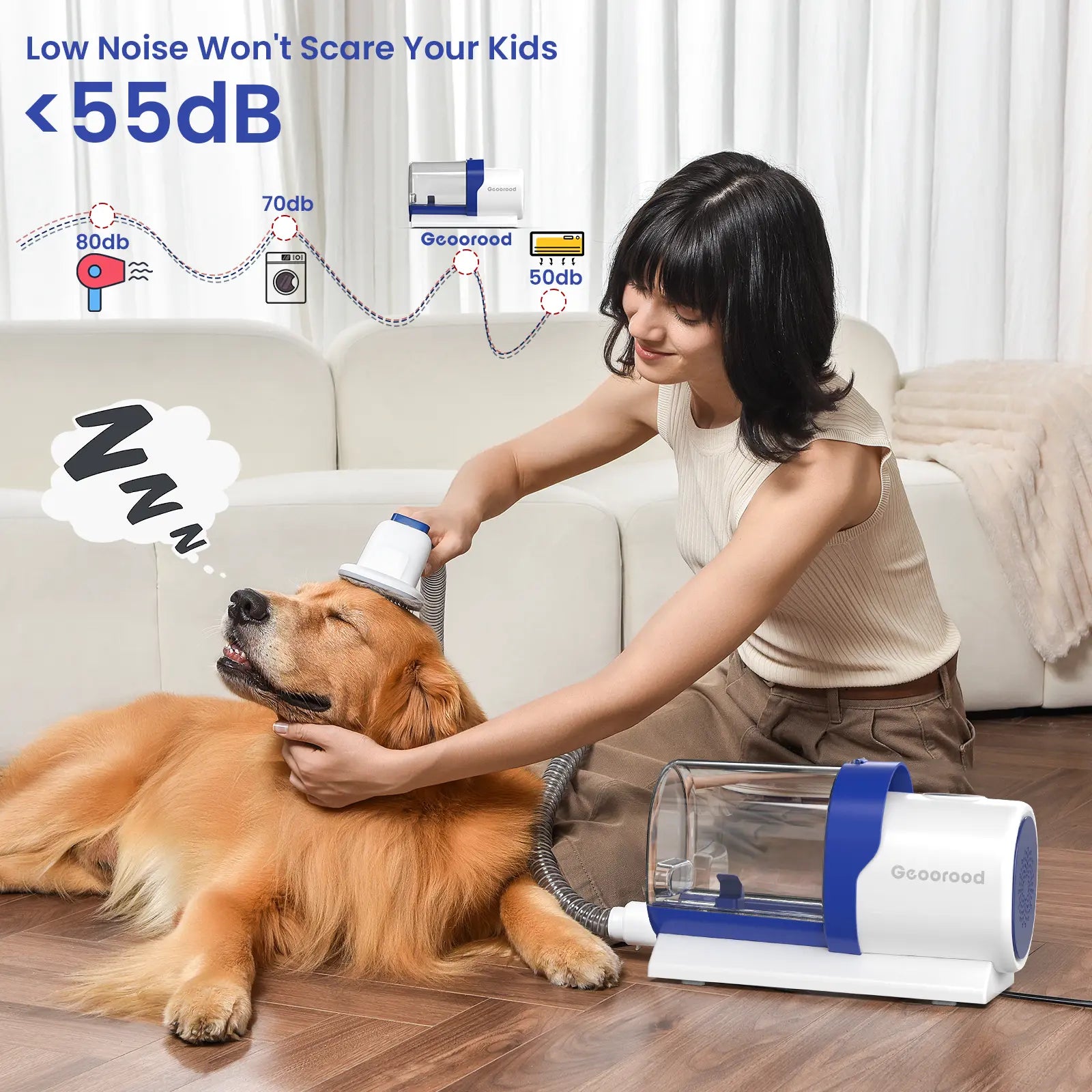 Dog Grooming Kit with Vacuum Brush – 13KPa Suction, 2.5L Dust Cup, Stainless Steel Blades – Lightweight All-in-One Pet Cleaning Set