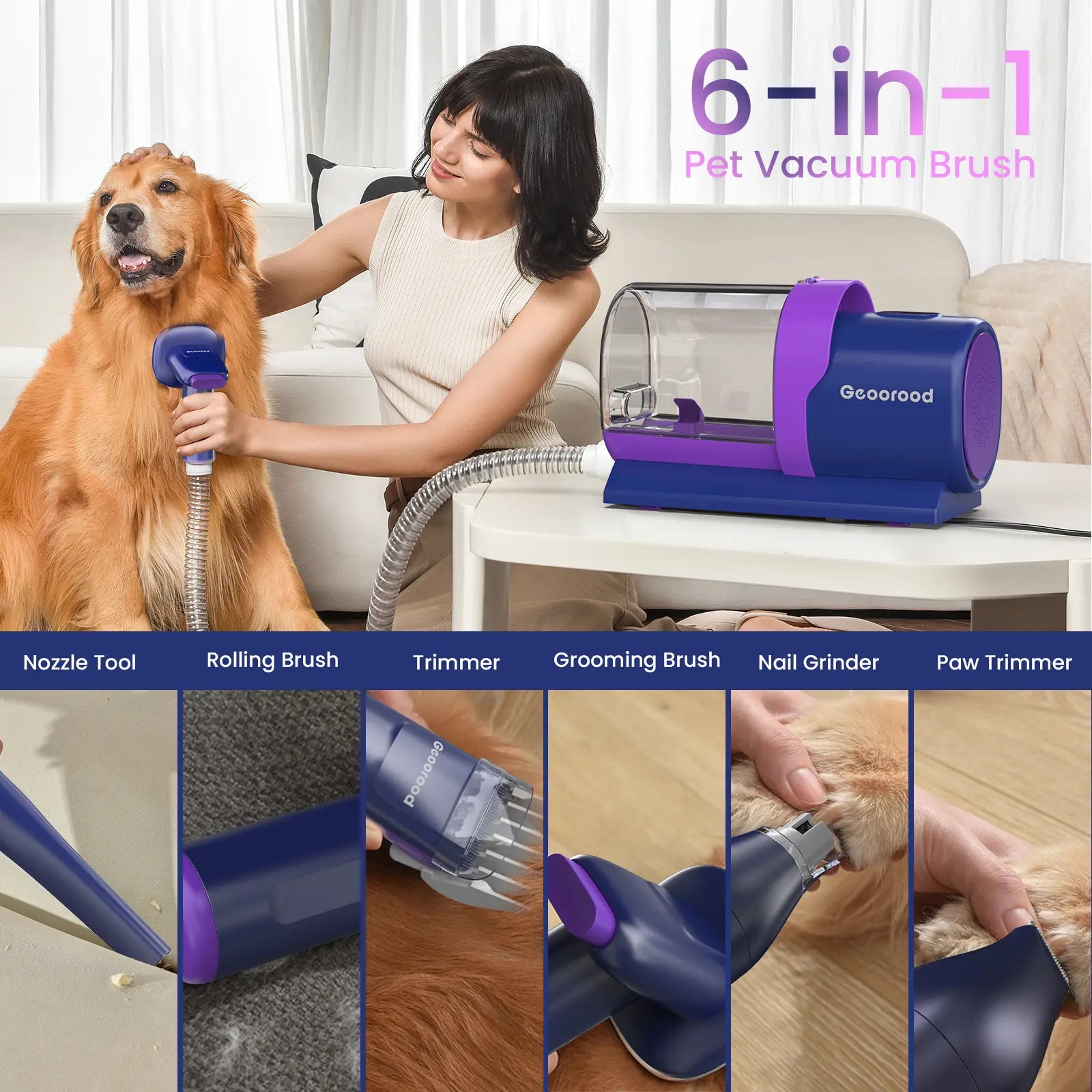 Dog Grooming Kit with Vacuum Brush – 13KPa Suction, 2.5L Dust Cup, Stainless Steel Blades – Lightweight All-in-One Pet Cleaning Set