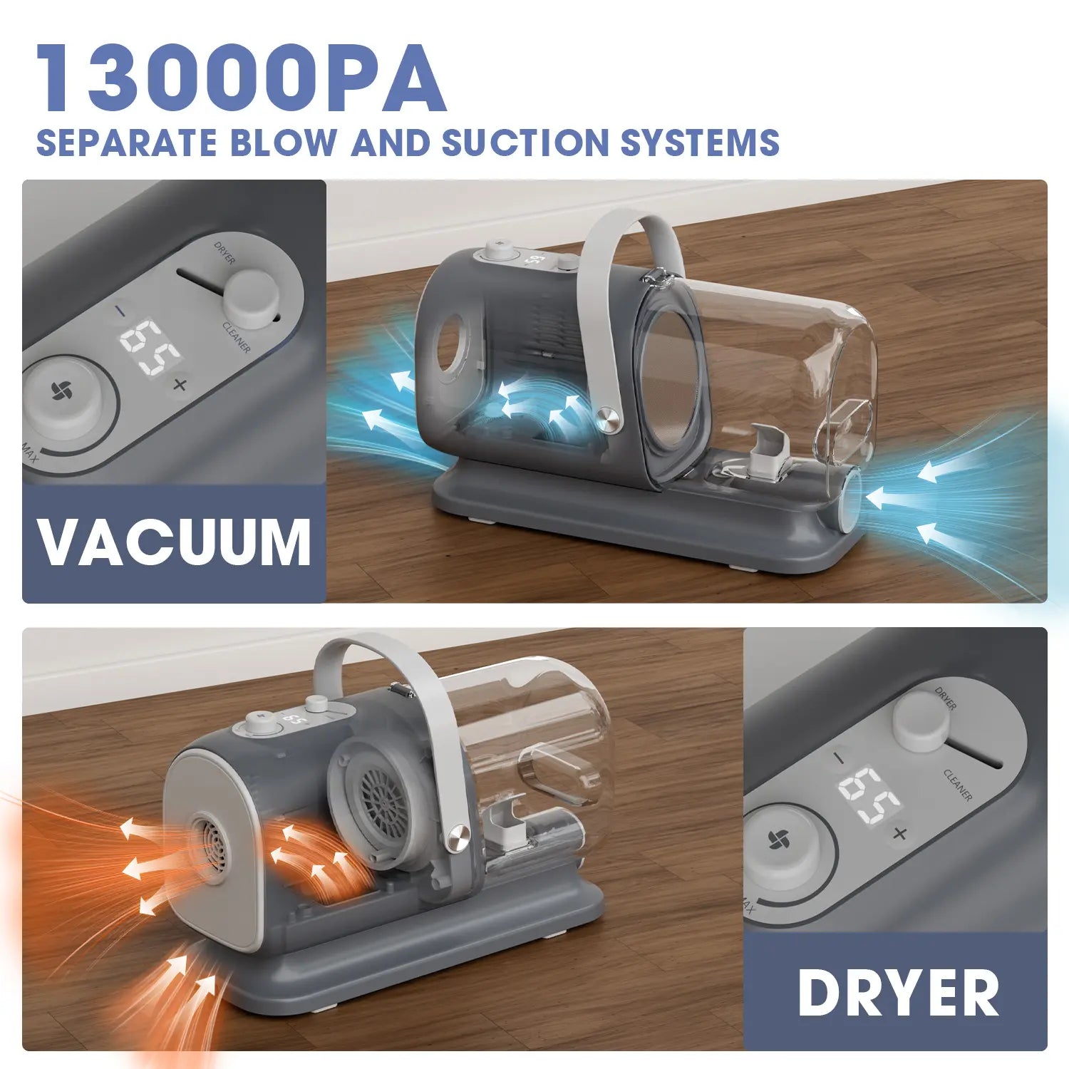 Dog Grooming Kit with Vacuum Brush – 13KPa Suction, 2.5L Dust Cup, Stainless Steel Blades – Lightweight All-in-One Pet Cleaning Set