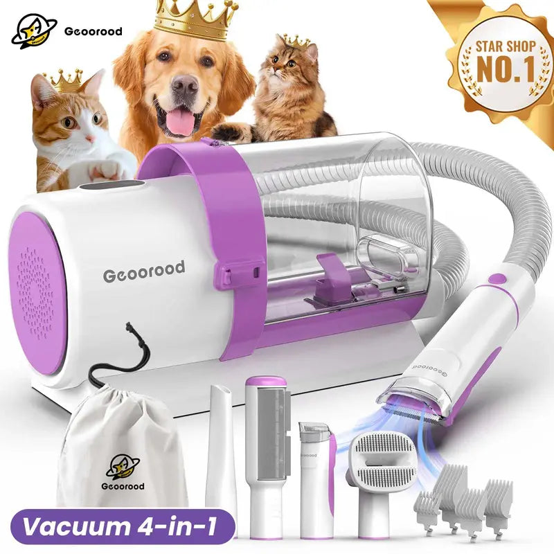 Dog Grooming Kit with Vacuum Brush – 13KPa Suction, 2.5L Dust Cup, Stainless Steel Blades – Lightweight All-in-One Pet Cleaning Set