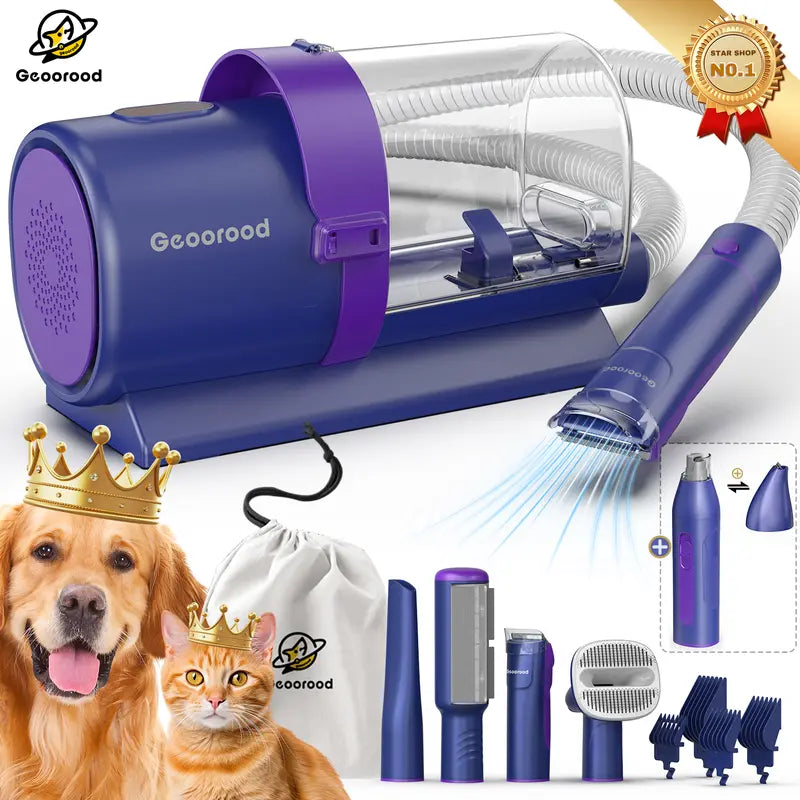 Dog Grooming Kit with Vacuum Brush – 13KPa Suction, 2.5L Dust Cup, Stainless Steel Blades – Lightweight All-in-One Pet Cleaning Set