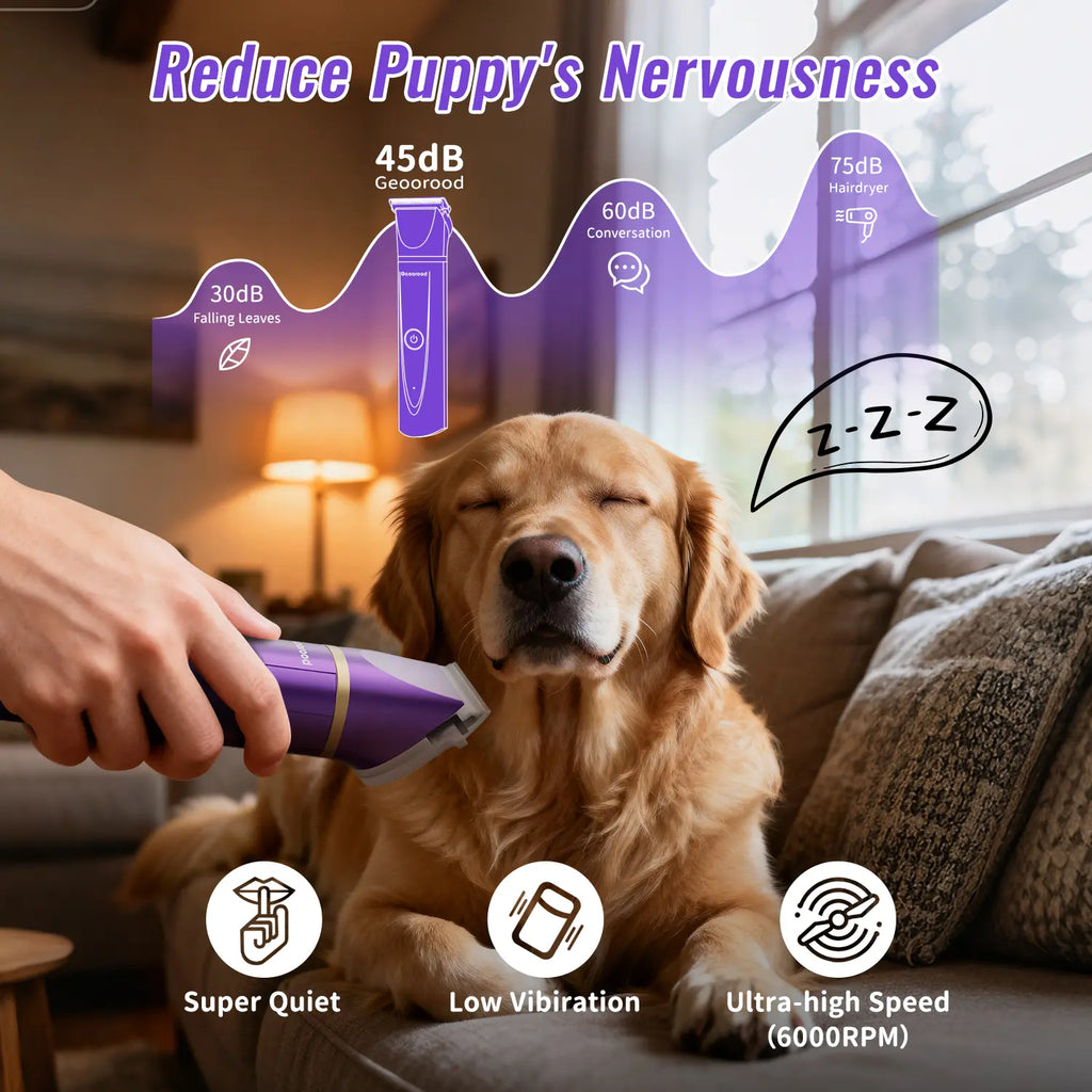 Geoorood Pet Grooming Kit – Low Noise Clippers, IPX7 Waterproof, Rechargeable Cordless Paw Trimmer & Nail Grinder – for Dogs, Cats & Pets
