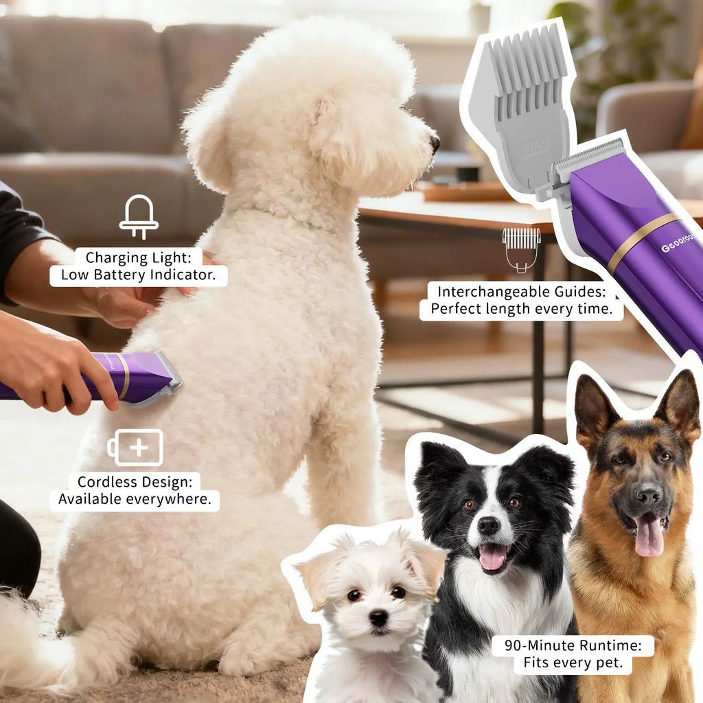 Geoorood Pet Grooming Kit – Low Noise Clippers, IPX7 Waterproof, Rechargeable Cordless Paw Trimmer & Nail Grinder – for Dogs, Cats & Pets