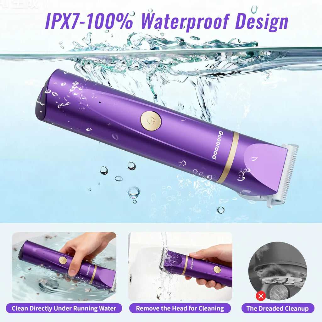 Geoorood Pet Grooming Kit – Low Noise Clippers, IPX7 Waterproof, Rechargeable Cordless Paw Trimmer & Nail Grinder – for Dogs, Cats & Pets