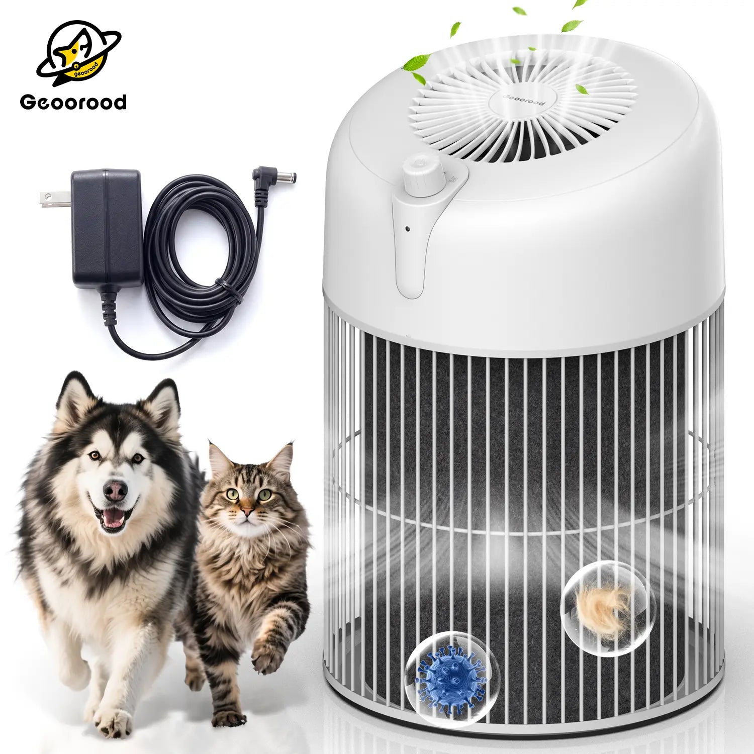 Geoorood Air Purifier – 72.6M Negative Ions, HEPA Filter (99.95% Allergens), Removes Pet Hair/Dander/Dust & Odors – Quiet Sleep Mode with Tilt Safety Shutoff