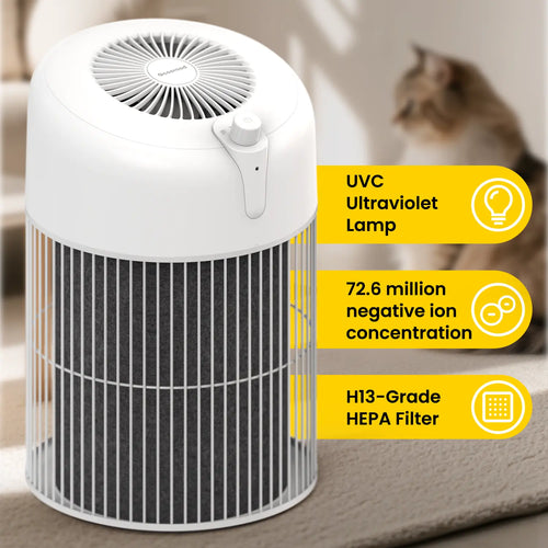 Geoorood Air Purifier – 72.6M Negative Ions, HEPA Filter (99.95% Allergens), Removes Pet Hair/Dander/Dust & Odors – Quiet Sleep Mode with Tilt Safety Shutoff