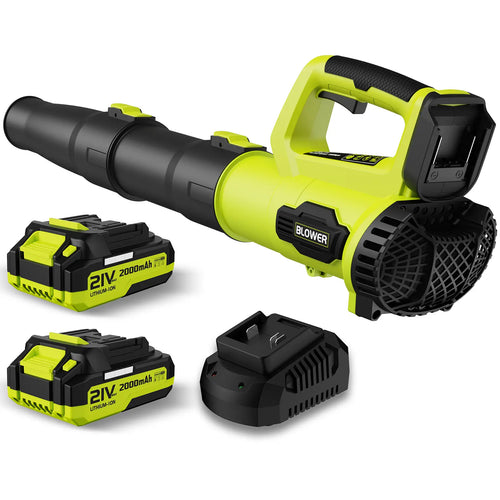 21V Cordless Leaf Blower with Dual Batteries and Fast Charger