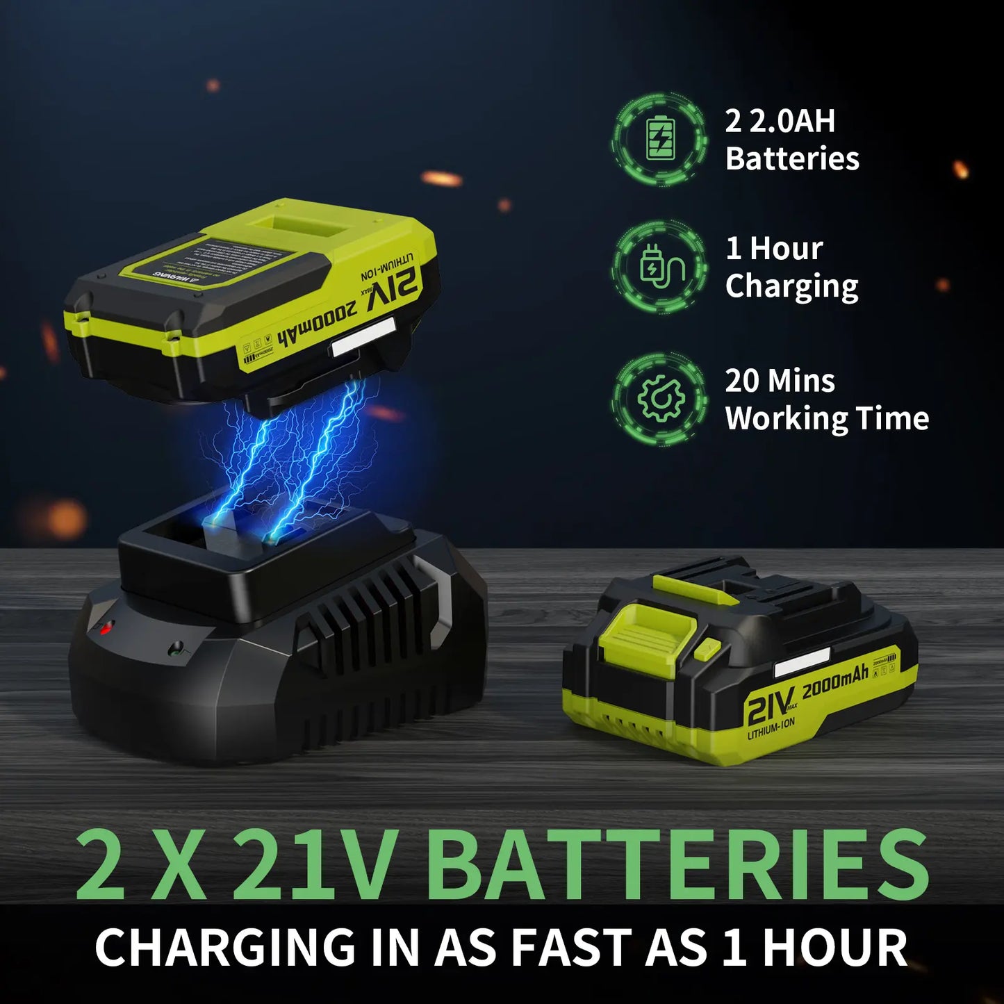 21V Cordless Leaf Blower with Dual Batteries and Fast Charger
