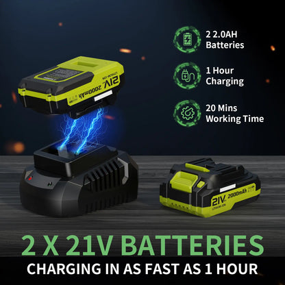 21V Cordless Leaf Blower with Dual Batteries and Fast Charger