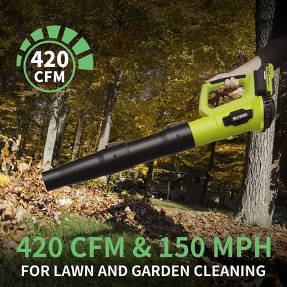 21V Cordless Leaf Blower with Dual Batteries and Fast Charger