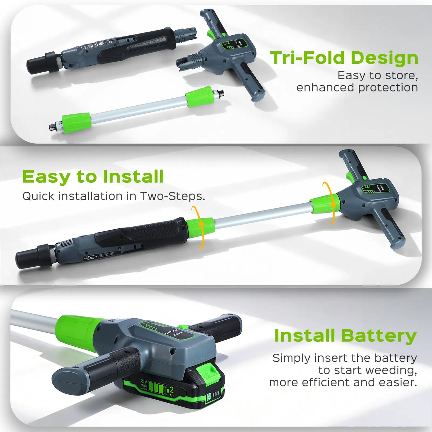 21V Cordless Electric Weed Puller Tool with 3 Claw Steel Head
