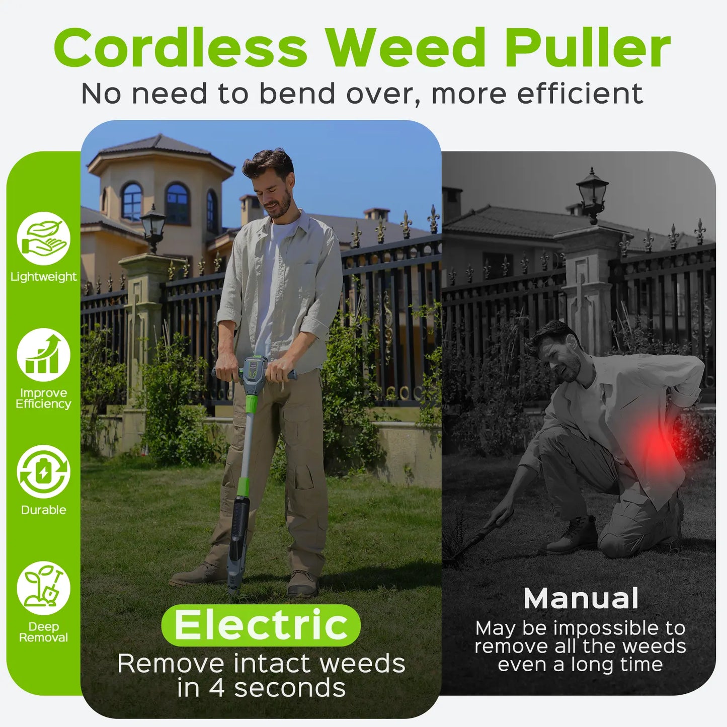 21V Cordless Electric Weed Puller Tool with 3 Claw Steel Head