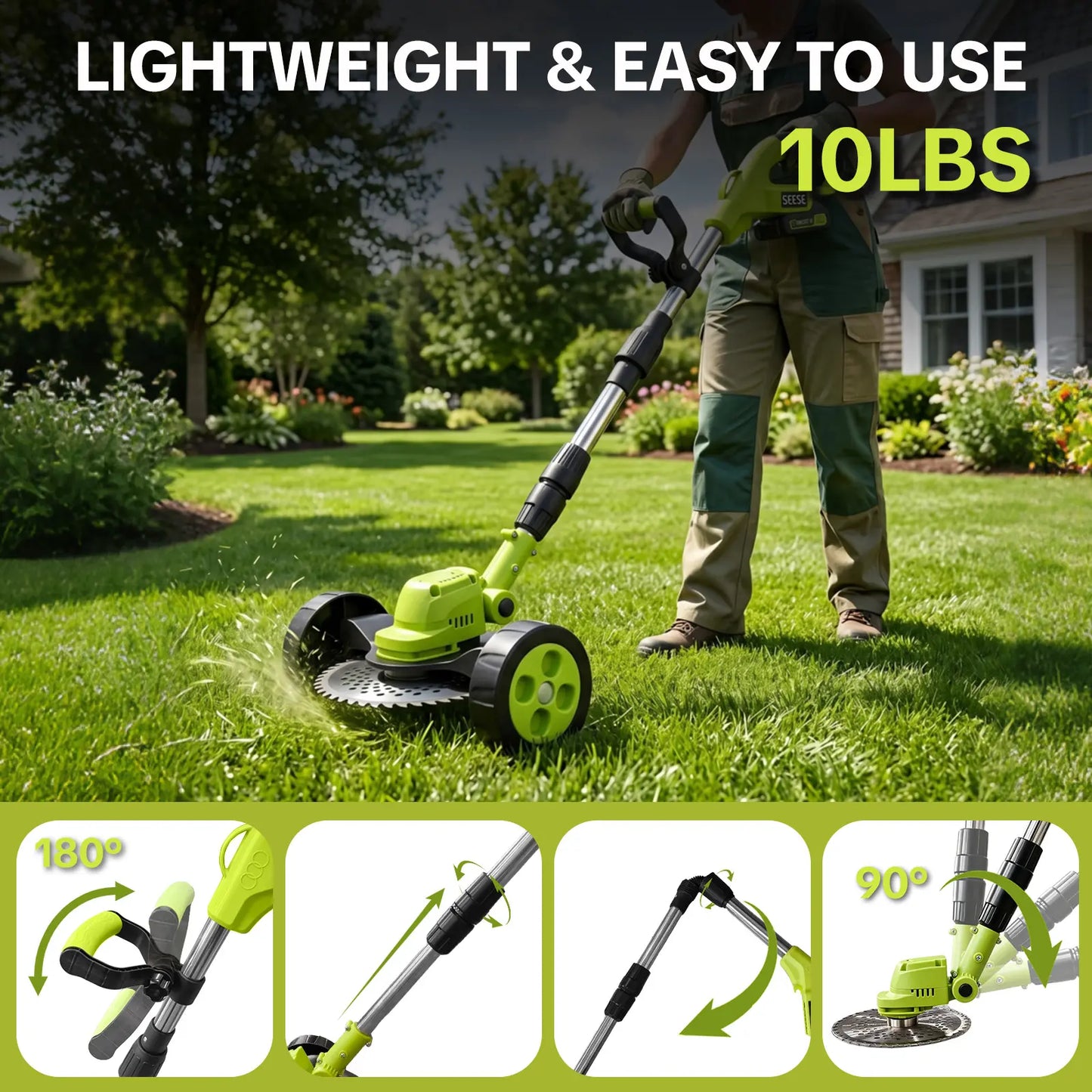 SEESE Cordless Lawn Mower – 3-in-1 with 2 Batteries – Lightweight for Small Yards