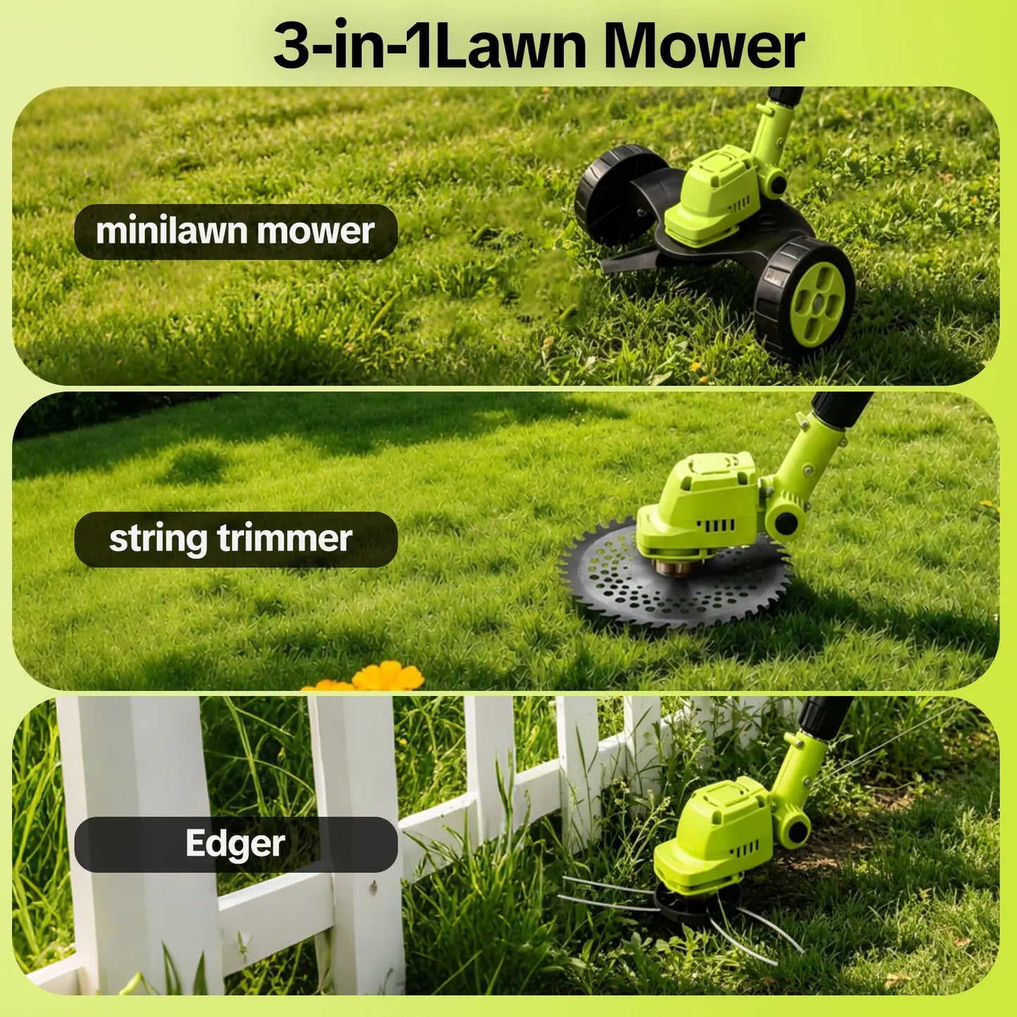 SEESE Cordless Lawn Mower – 3-in-1 with 2 Batteries – Lightweight for Small Yards