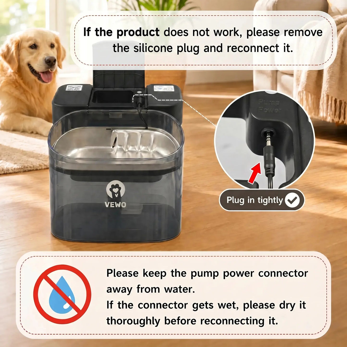 VEWO 11L Dog Water Fountain – No Spill, Ultra Quiet – 7 Days No Refill for Large Pets