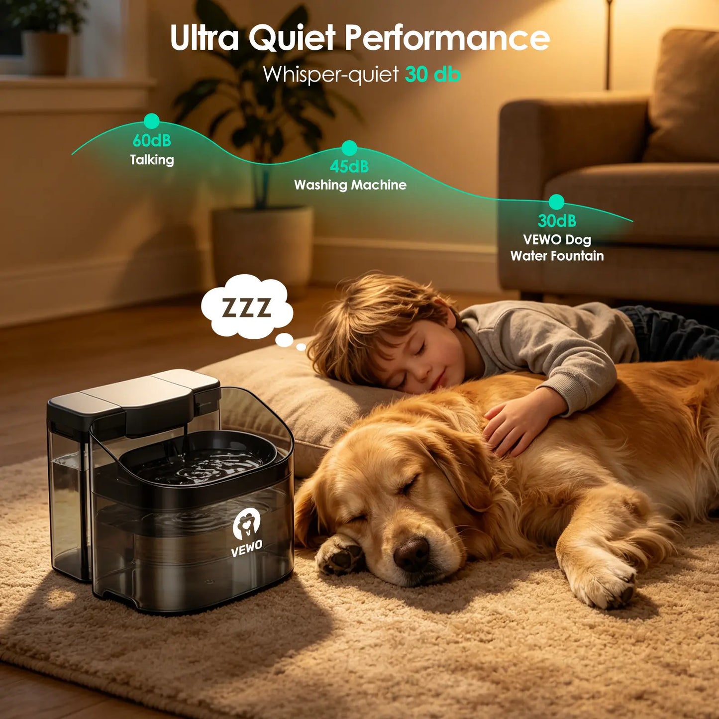 VEWO 11L Dog Water Fountain – No Spill, Ultra Quiet – 7 Days No Refill for Large Pets