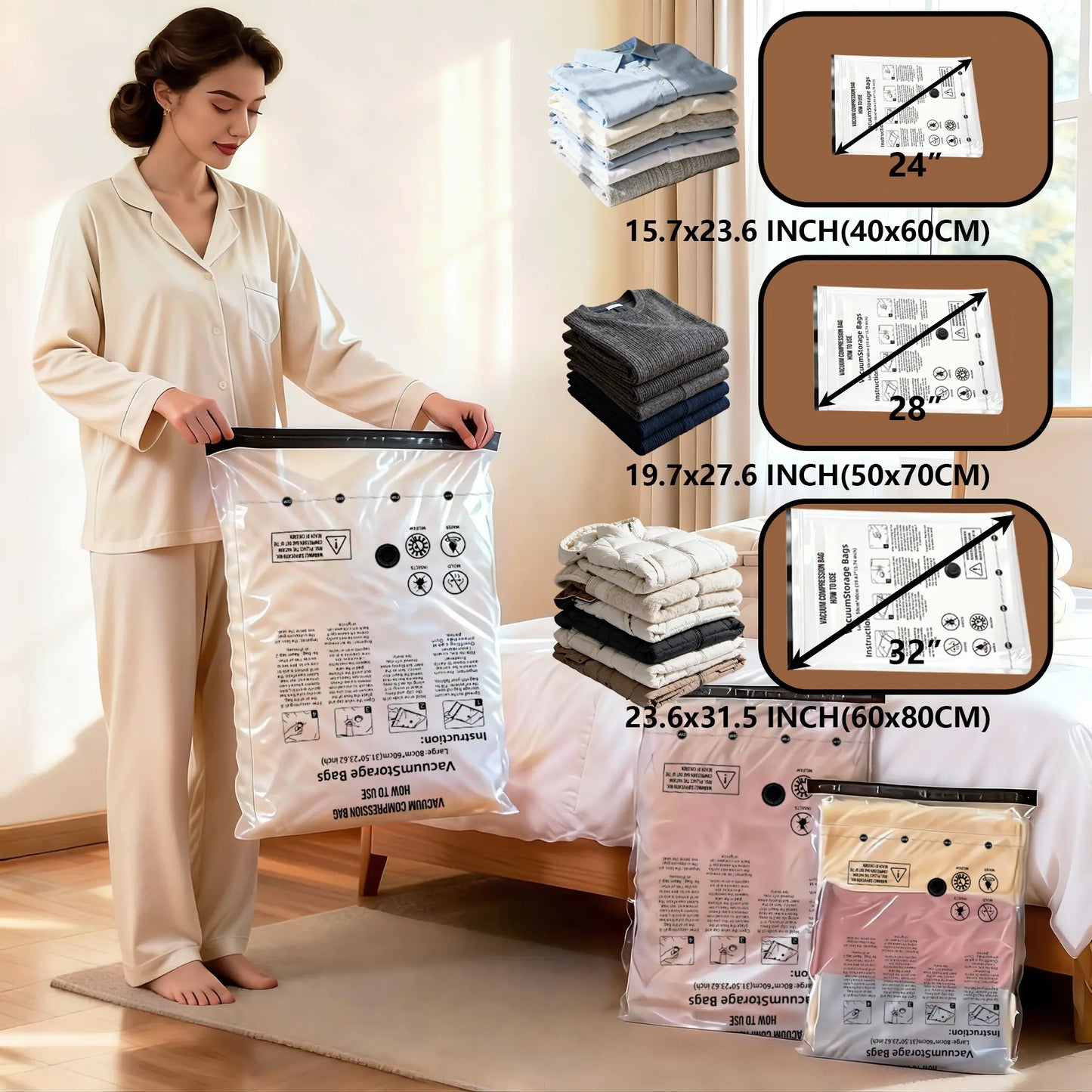Cordless Vacuum Storage Set – 15 Bags + USB Pump – Space-Saving for Carry-On Suitcases