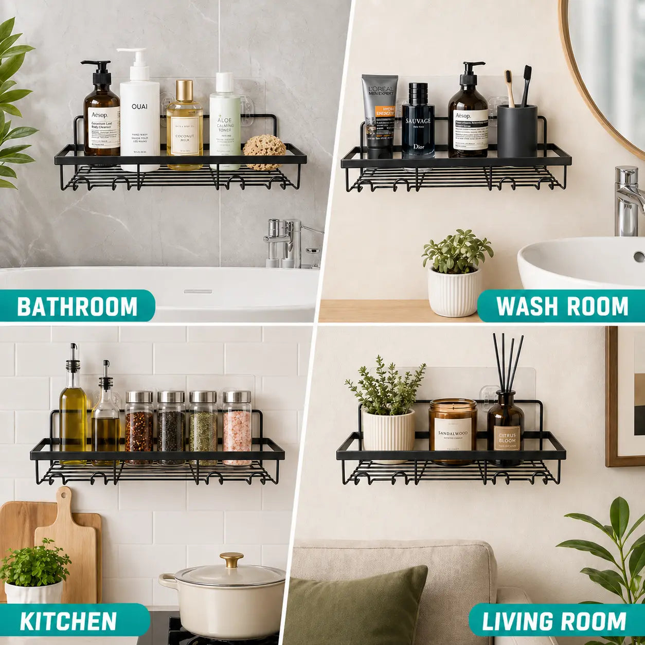 6-Pack Rustproof Shower Caddy – No-Drilling Adhesive Shelves – Large Capacity Bathroom Storage