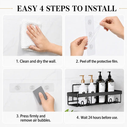 6-Pack Rustproof Shower Caddy – No-Drilling Adhesive Shelves – Large Capacity Bathroom Storage
