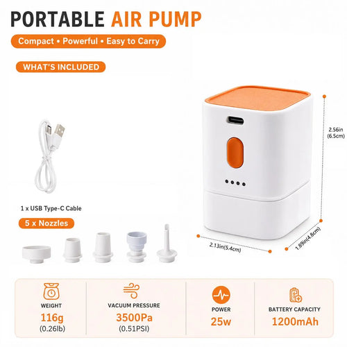 Portable Air Pump – Fast Inflate/Deflate – For Air Mattress, Pool Floats & Camping