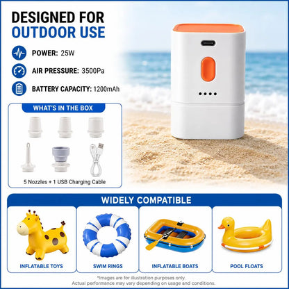Portable Air Pump – Fast Inflate/Deflate – For Air Mattress, Pool Floats & Camping