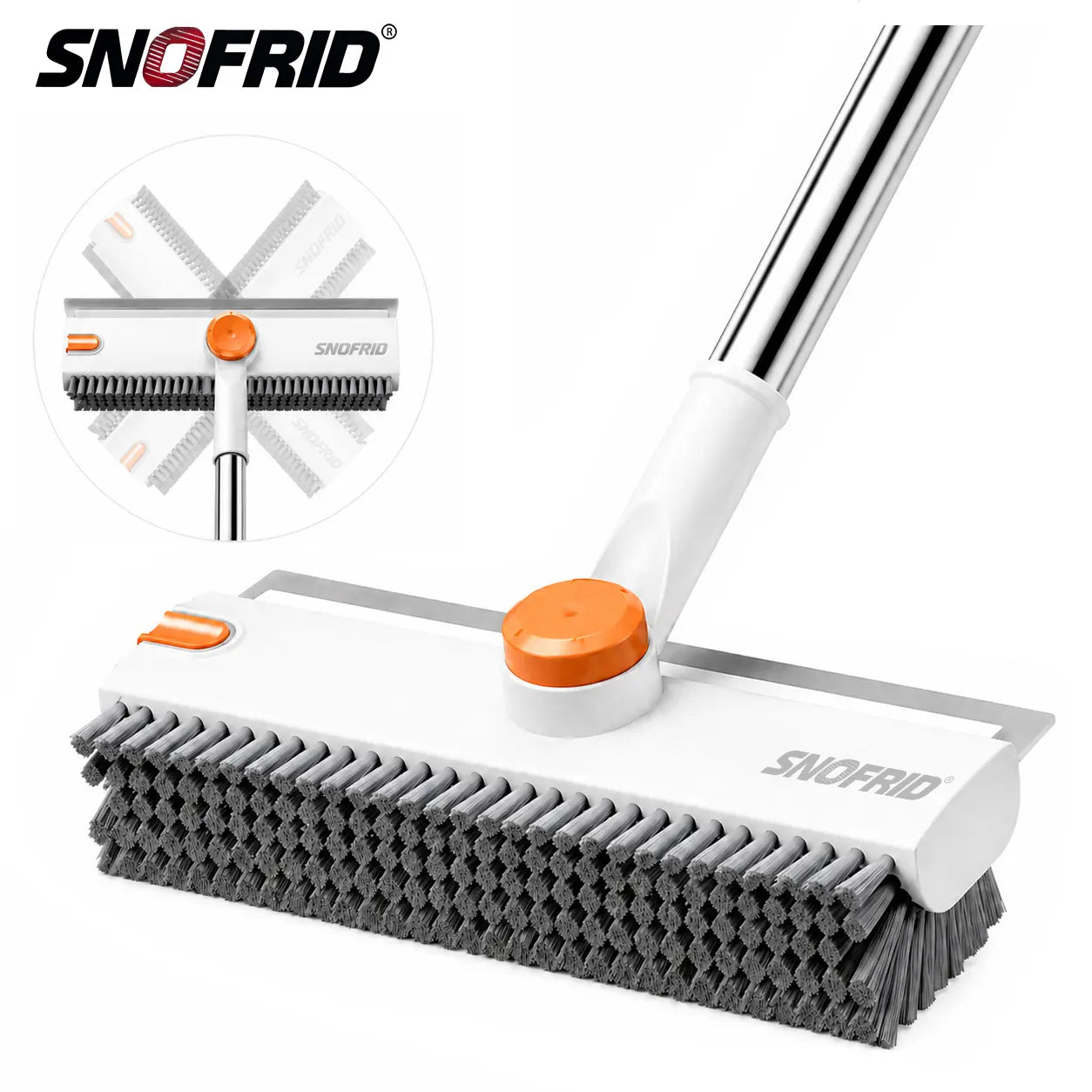 3-in-1 Scrub Brush with Long Handle – Stiff Bristles & Scraper – For Bathroom, Kitchen, Patio, Garage & Pool