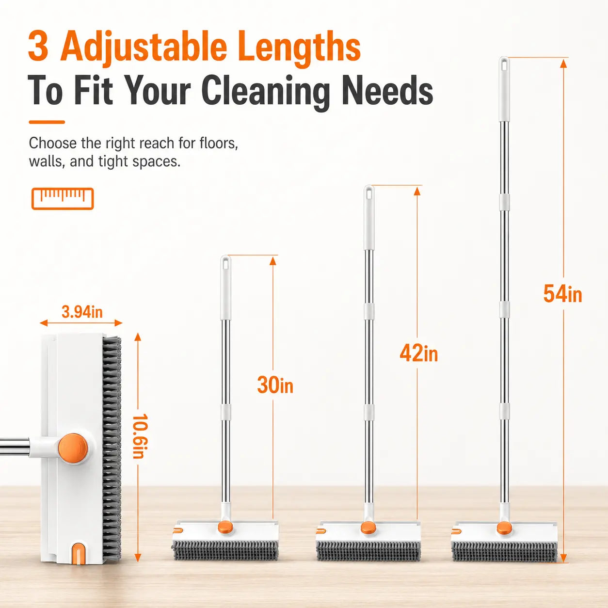 3-in-1 Scrub Brush with Long Handle – Stiff Bristles & Scraper – For Bathroom, Kitchen, Patio, Garage & Pool