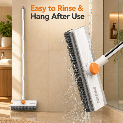 3-in-1 Scrub Brush with Long Handle – Stiff Bristles & Scraper – For Bathroom, Kitchen, Patio, Garage & Pool