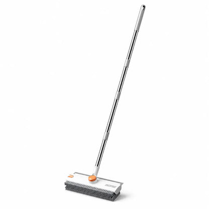 3-in-1 Scrub Brush with Long Handle – Stiff Bristles & Scraper – For Bathroom, Kitchen, Patio, Garage & Pool