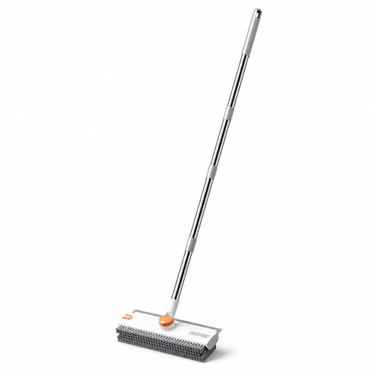 3-in-1 Scrub Brush with Long Handle – Stiff Bristles & Scraper – For Bathroom, Kitchen, Patio, Garage & Pool