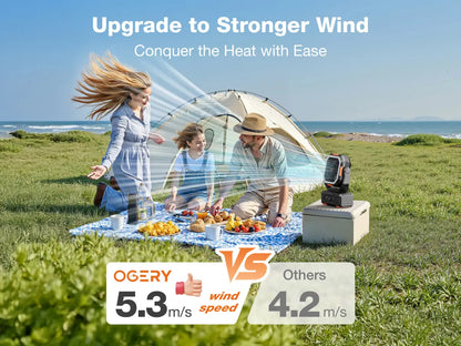 Rechargeable Camping Fan – 30000mAh, LED Light, Remote Control – 270° Pivot for Tent & Travel
