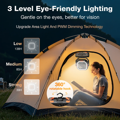 Rechargeable Camping Fan – 30000mAh, LED Light, Remote Control – 270° Pivot for Tent & Travel