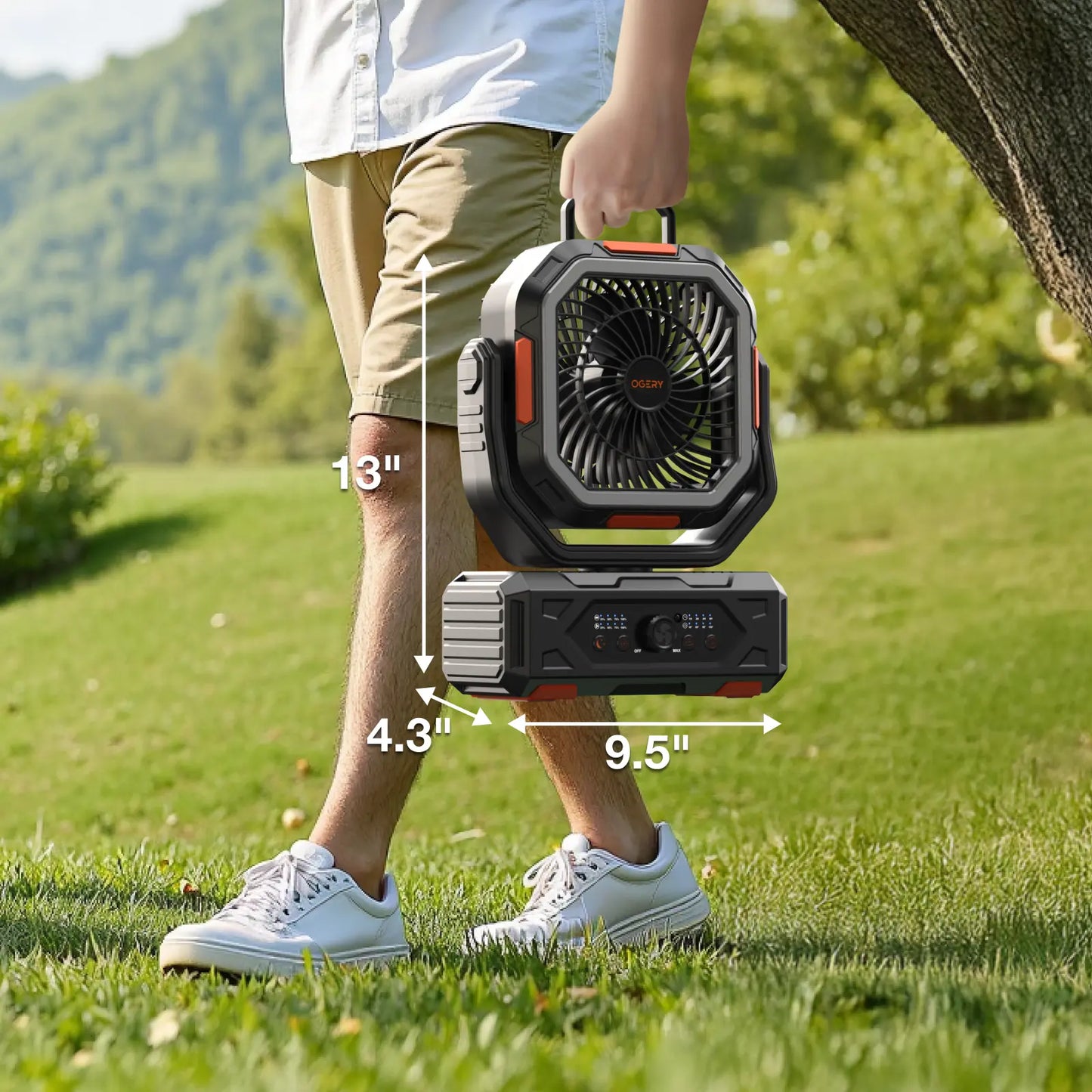 Rechargeable Camping Fan – 30000mAh, LED Light, Remote Control – 270° Pivot for Tent & Travel