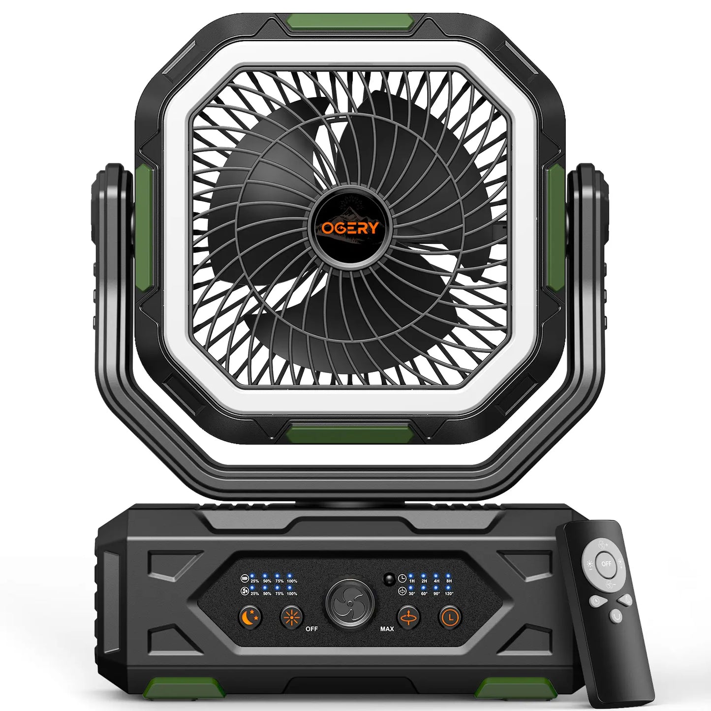 Rechargeable Camping Fan – 30000mAh, LED Light, Remote Control – 270° Pivot for Tent & Travel