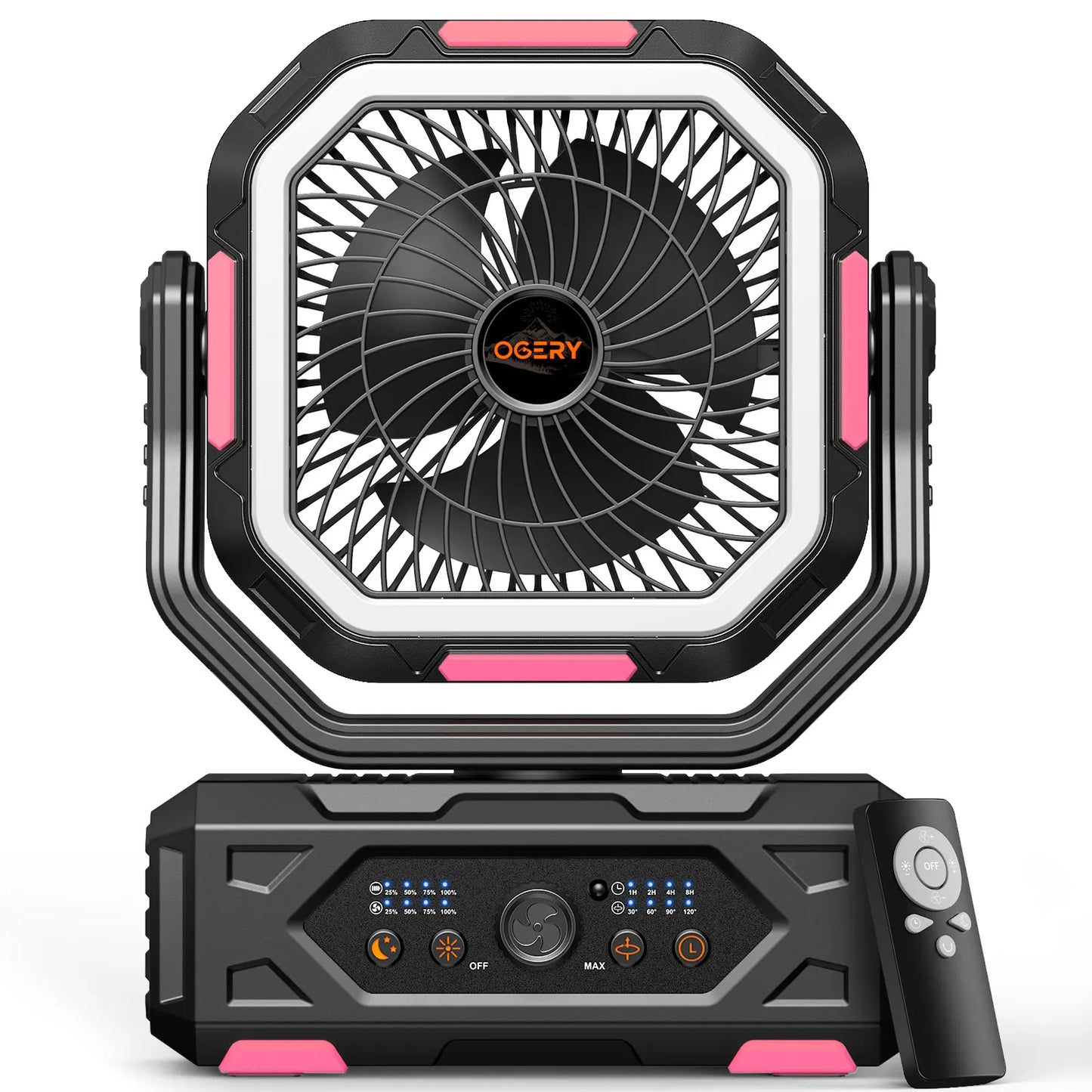 Rechargeable Camping Fan – 30000mAh, LED Light, Remote Control – 270° Pivot for Tent & Travel
