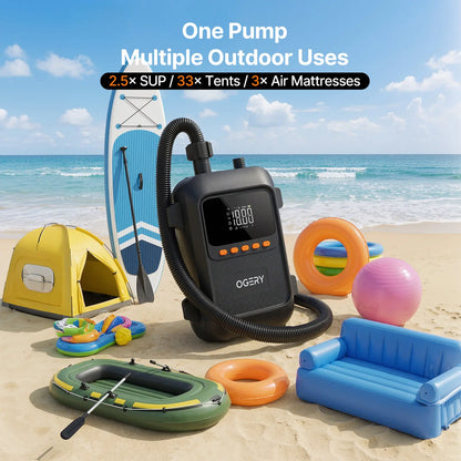 Electric SUP Pump – 20PSI, Dual-Stage, Auto-Off – Rechargeable for Inflatables