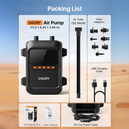 Electric SUP Pump – 20PSI, Dual-Stage, Auto-Off – Rechargeable for Inflatables