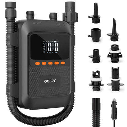 Electric SUP Pump – 20PSI, Dual-Stage, Auto-Off – Rechargeable for Inflatables