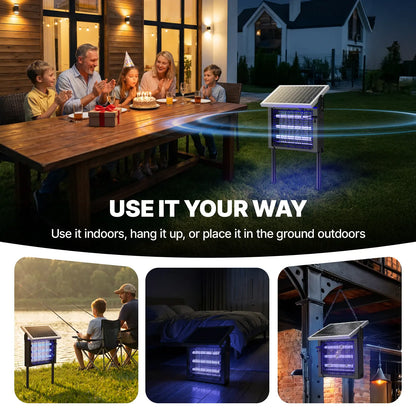 Solar Bug Zapper – 3500V, Smart Sensor – USB & Solar Charging for Outdoor Use