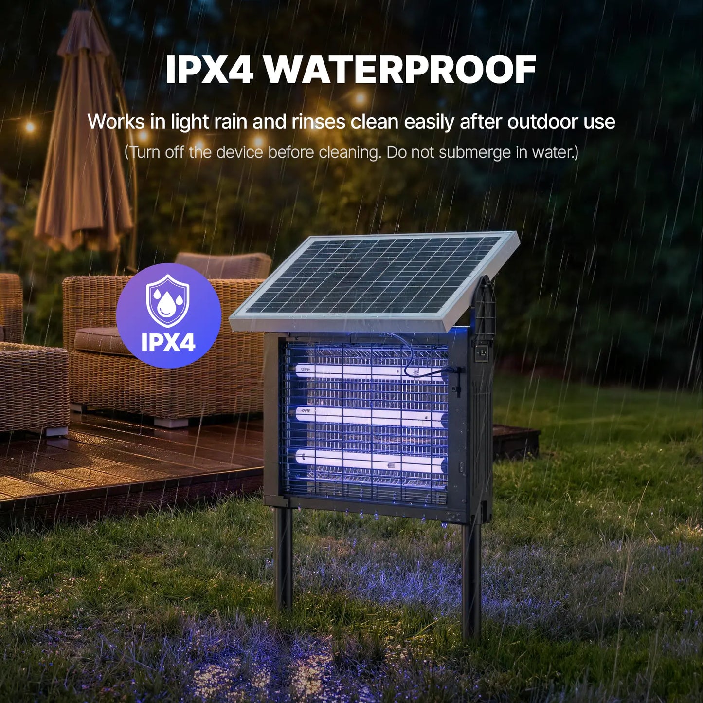 Solar Bug Zapper – 3500V, Smart Sensor – USB & Solar Charging for Outdoor Use