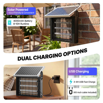 Solar Bug Zapper – 3500V, Smart Sensor – USB & Solar Charging for Outdoor Use