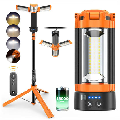Camping Light with Tripod – 2850LM, 18000mAh, Remote – 3 Heads for Camping & Emergency