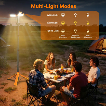 Camping Light with Tripod – 2850LM, 18000mAh, Remote – 3 Heads for Camping & Emergency