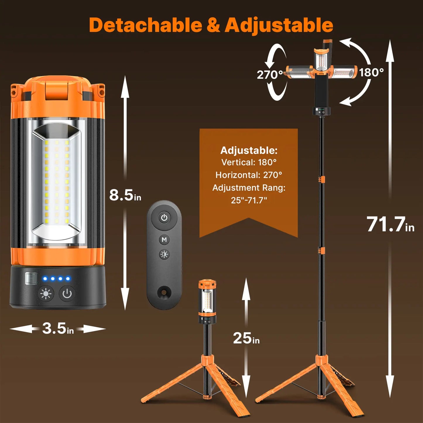 Camping Light with Tripod – 2850LM, 18000mAh, Remote – 3 Heads for Camping & Emergency