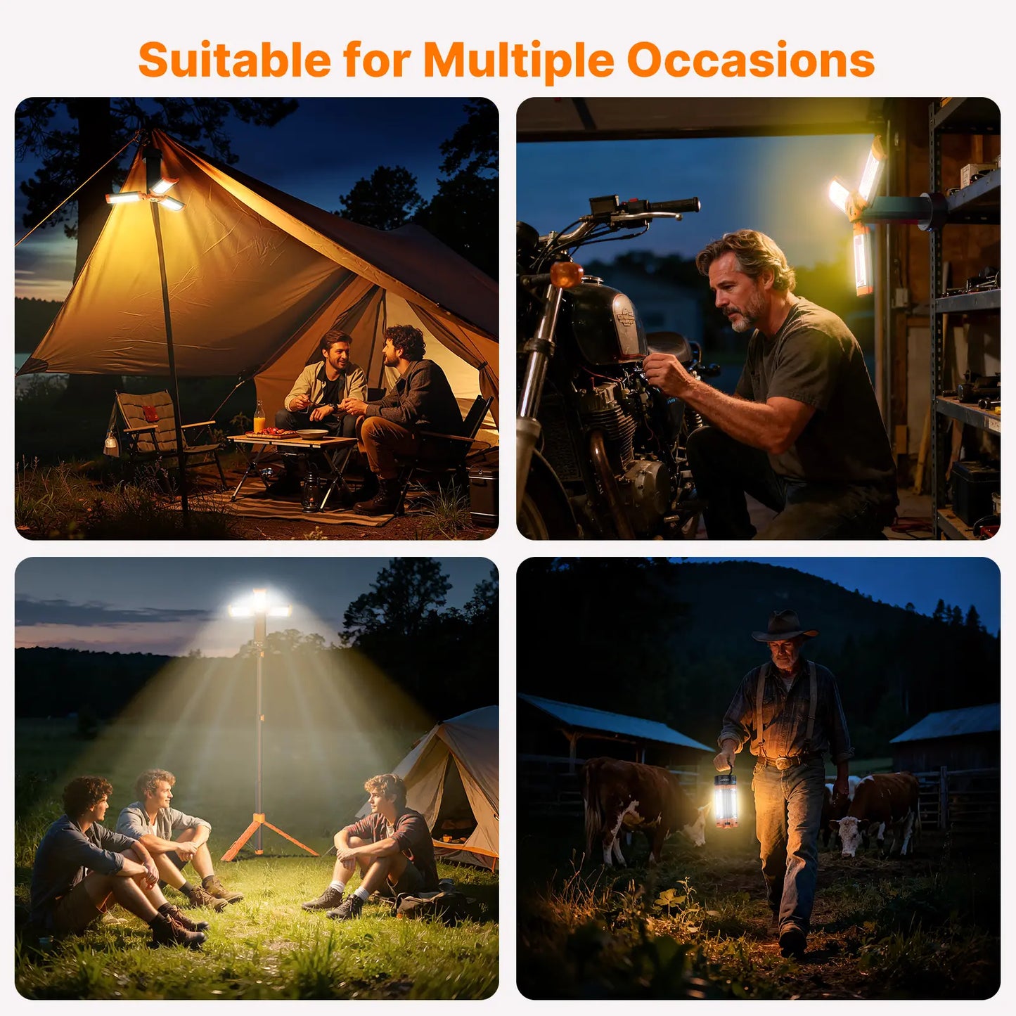 Camping Light with Tripod – 2850LM, 18000mAh, Remote – 3 Heads for Camping & Emergency