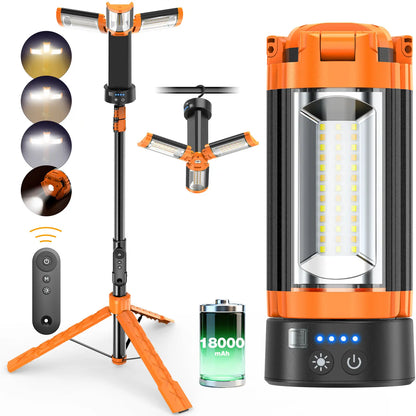 Camping Light with Tripod – 2850LM, 18000mAh, Remote – 3 Heads for Camping & Emergency