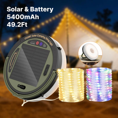 49.2Ft Solar String Lights – 5400mAh Rechargeable, Retractable – Waterproof LED for Camping, Patio & Emergency